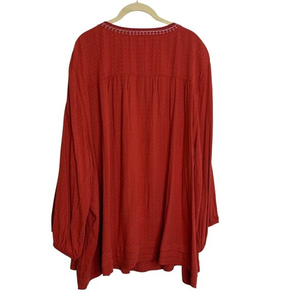 Nurture by Westbound Womens Tunic 3X Burnt Orange Embroidered Peasant Blouse - Picture 4 of 9